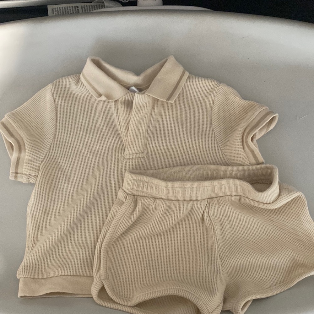 Cream Waffle Short Set